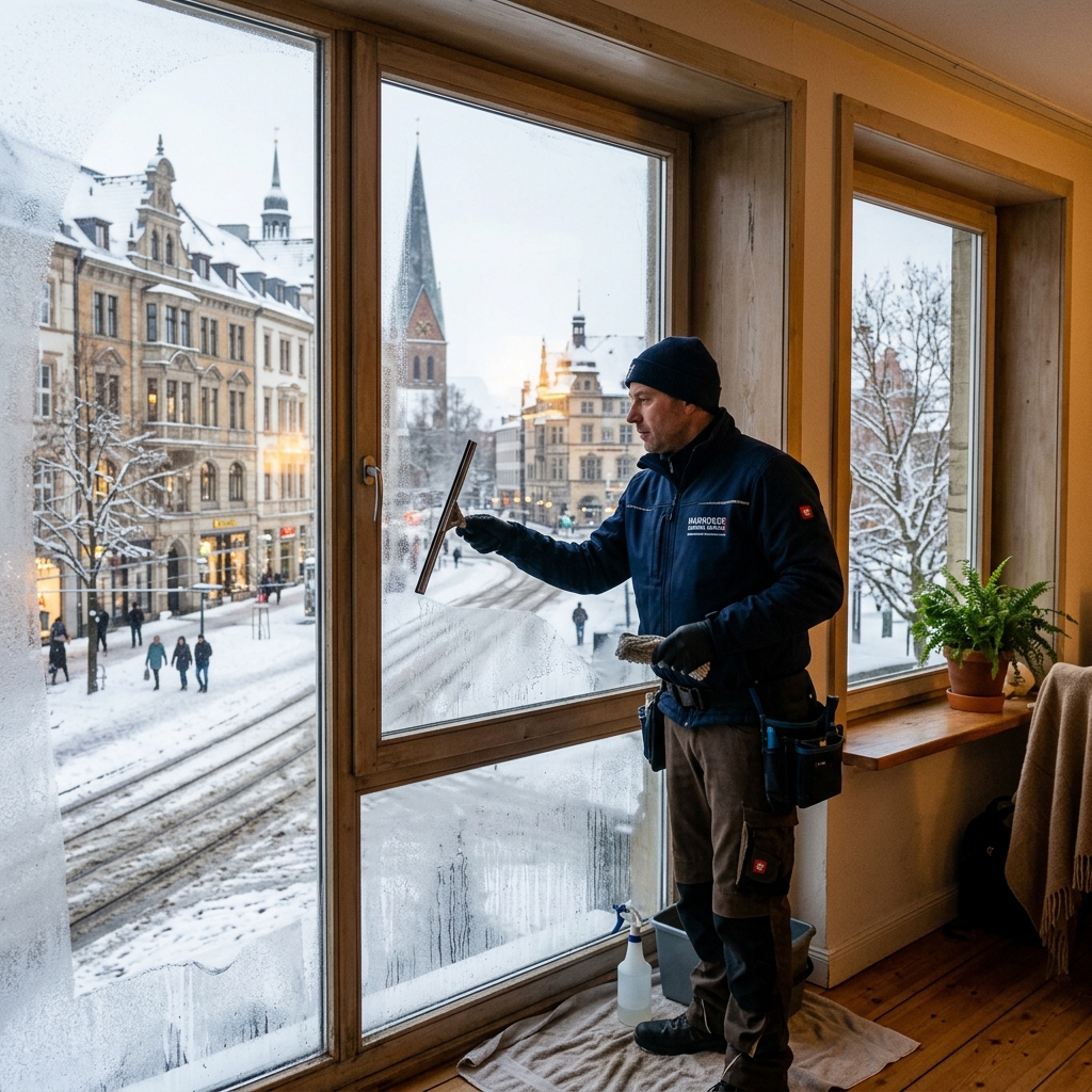 Blick durch ein geöffnetes Dachfenster in den blauen Himmel